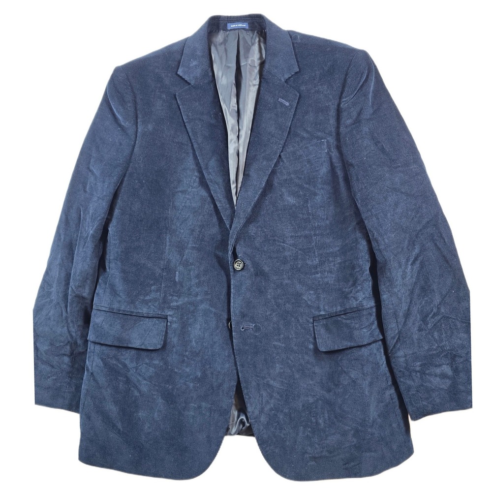Stafford Corduroy Blazer Mens 44R Navy Blue Cotton Elbow Patch Signature Jacket